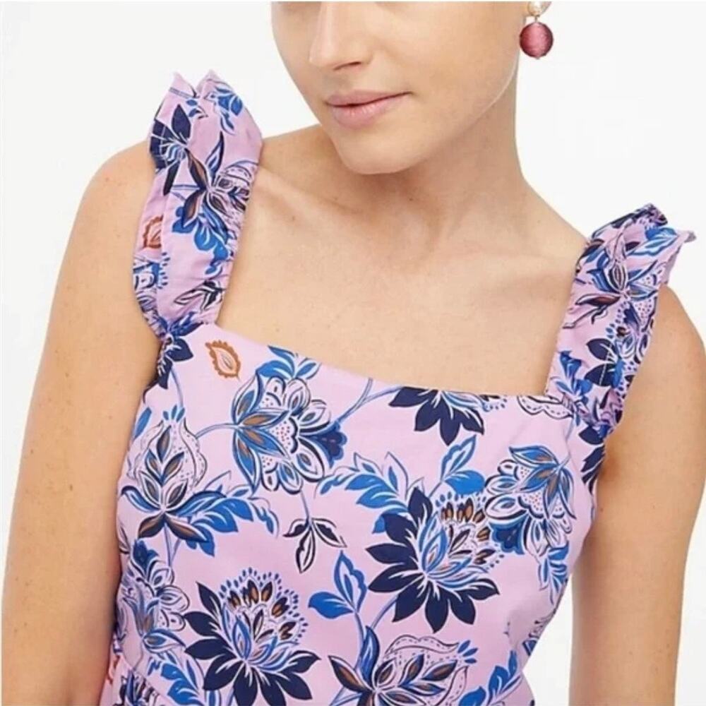 J. Crew Factory Smokey Lilac midi dress, blue and black floral. 100% cotton.